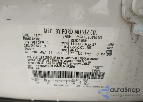 2021 Ford Explorer Xlt from USA, damaged, VIN 1FMSK8DH5MGA15250